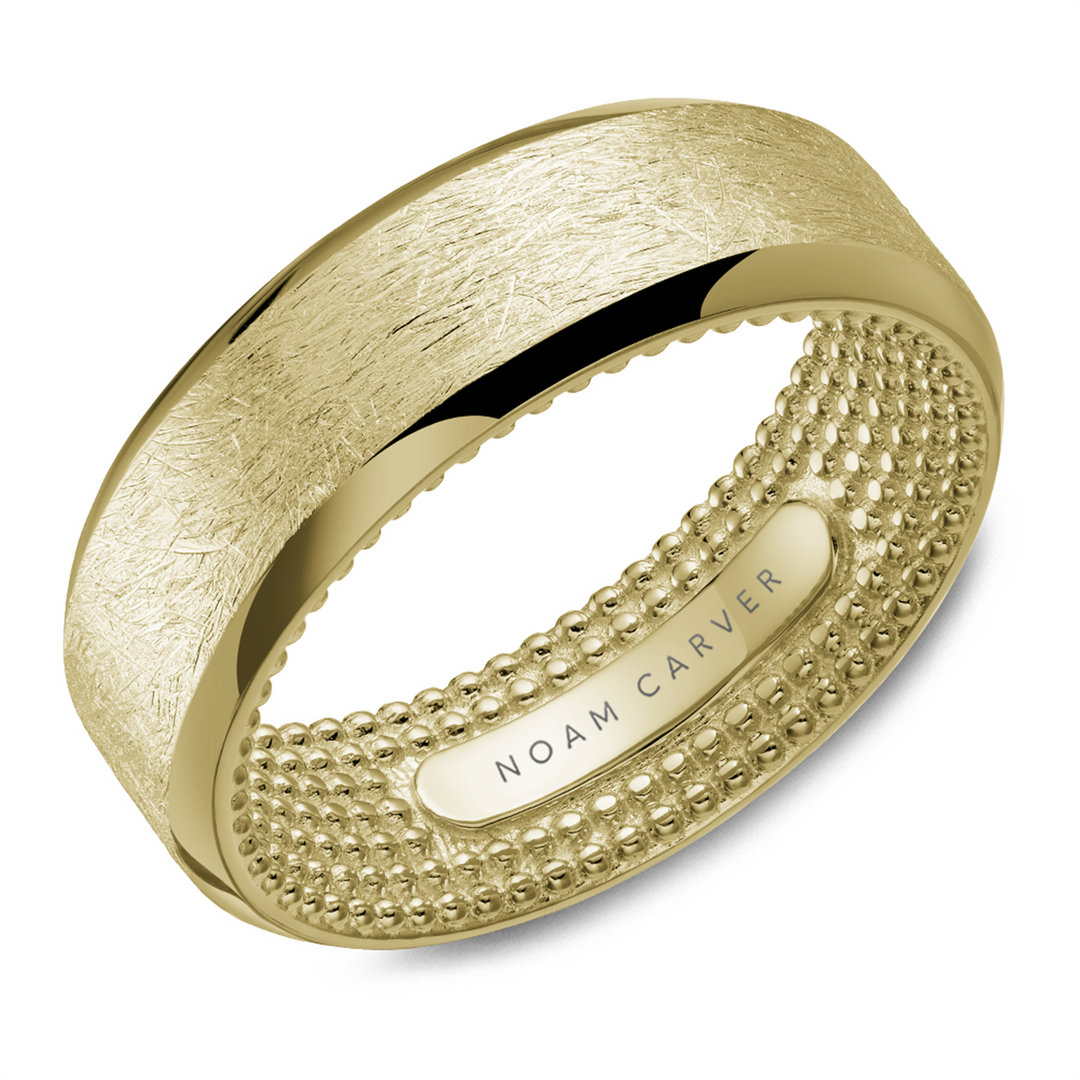 Men's Yellow Gold Bevel Band with Diamond Brushed Finish 
Top Width:
