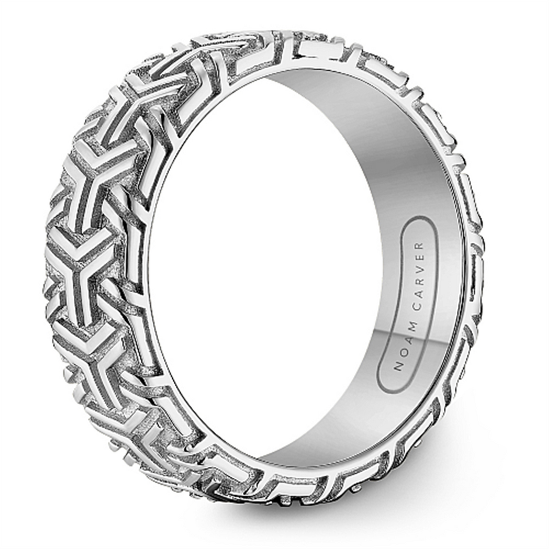 Men's White Gold Carved Band with Polished Finish