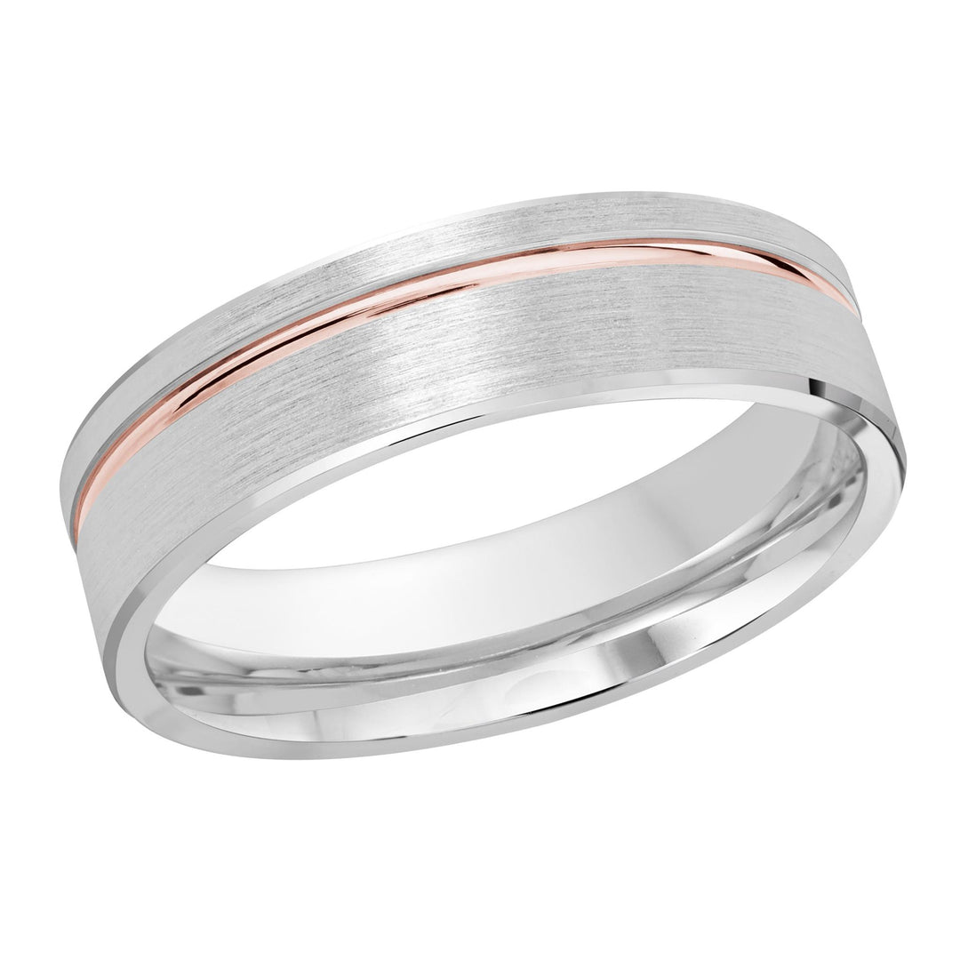 Men's 10K White & Rose Gold Bevel Band with Satin Finish