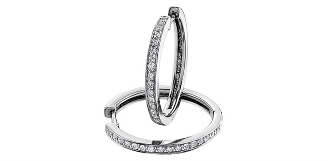 10K White Gold Diamonds Medium Hoop Earrings