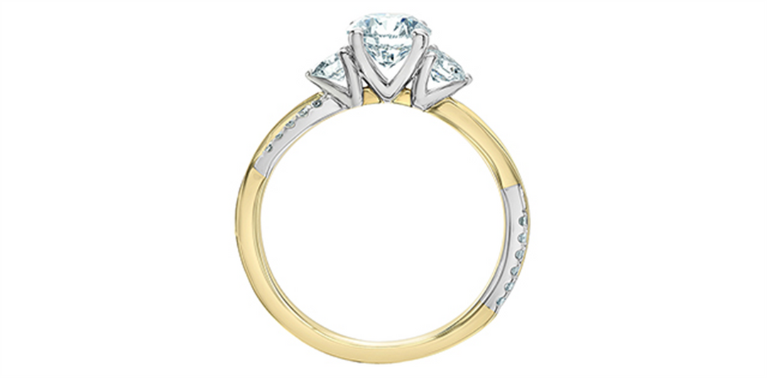 14K Yellow & White Gold 3 Stone Round Lab Diamond Engagement Ring