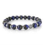 Load image into Gallery viewer, Blue Tiger Eye Stainless Steel Bead Stretch Bracelet 
Length: 7&quot;
Wid
