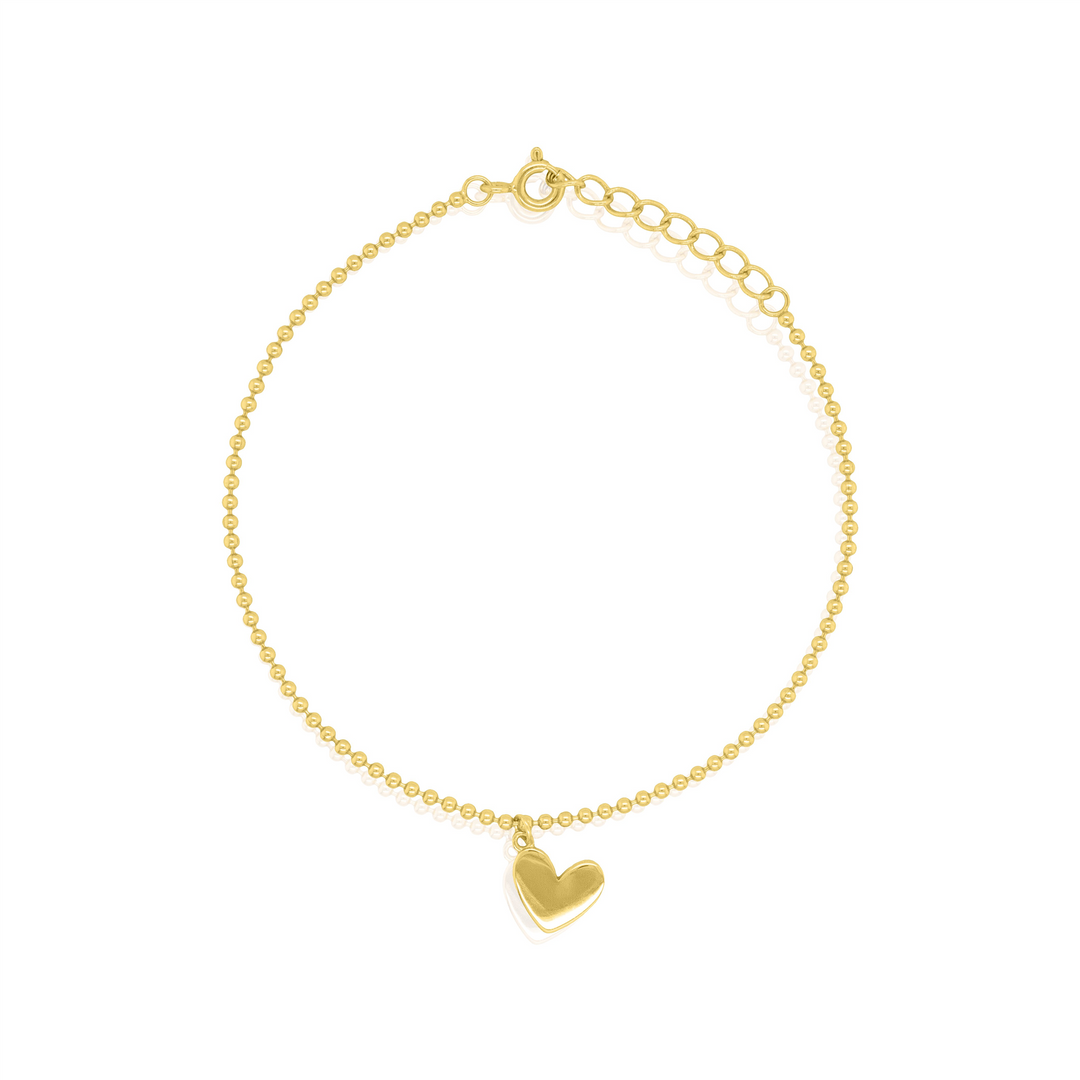 Yellow Gold Vermeil Sterling Silver Dangle Heart Bead Bracelet 
Top W
