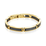 Load image into Gallery viewer, Gold Stainless Steel Carbon Fibre Fancy Link Bracelet 
Length: 8&quot; + 1&quot;
