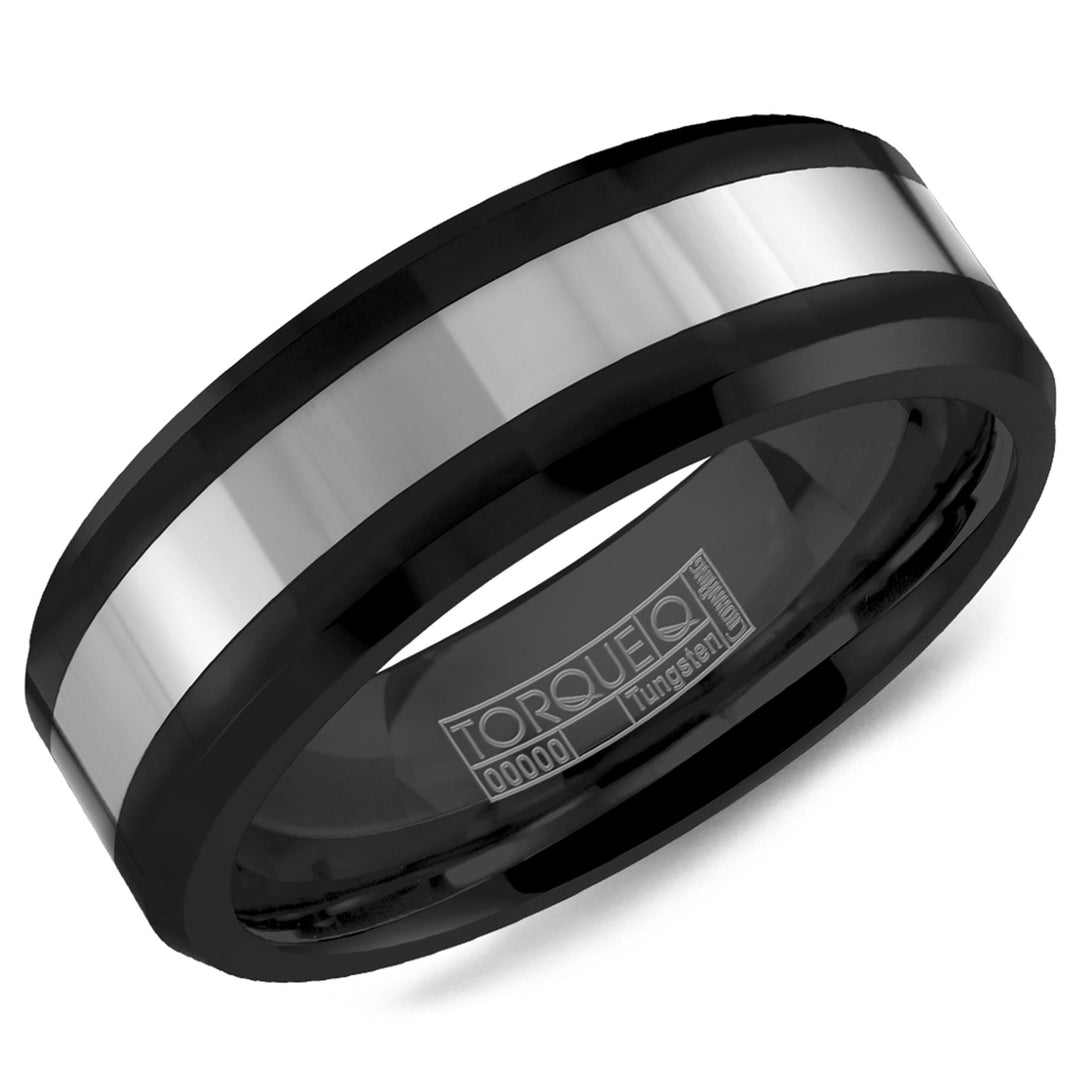 Black Ceramic Band with Tungsten Inlay 
Width: 8mm