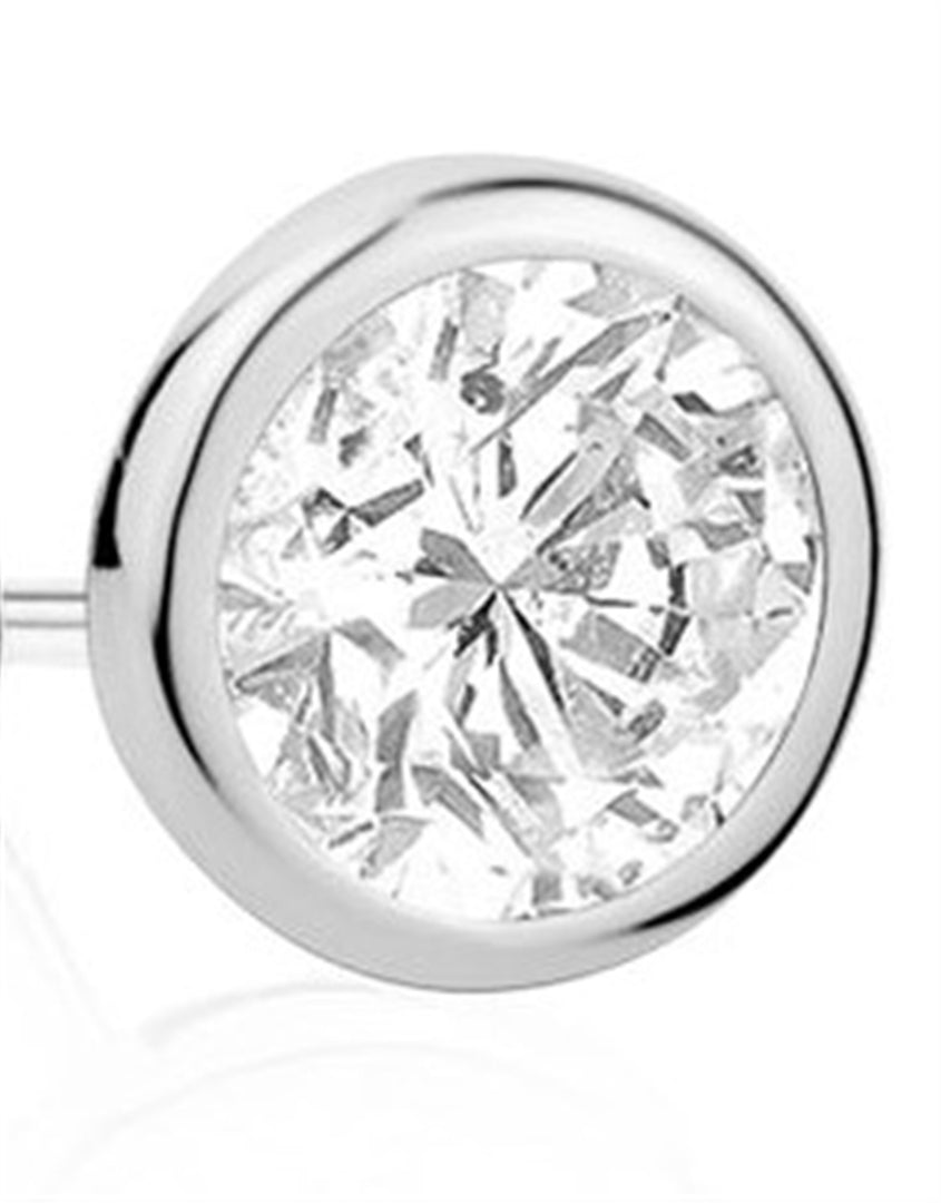 White Sterling Silver Cubic Zirconiums Bezel Polished Stud Earrings
E