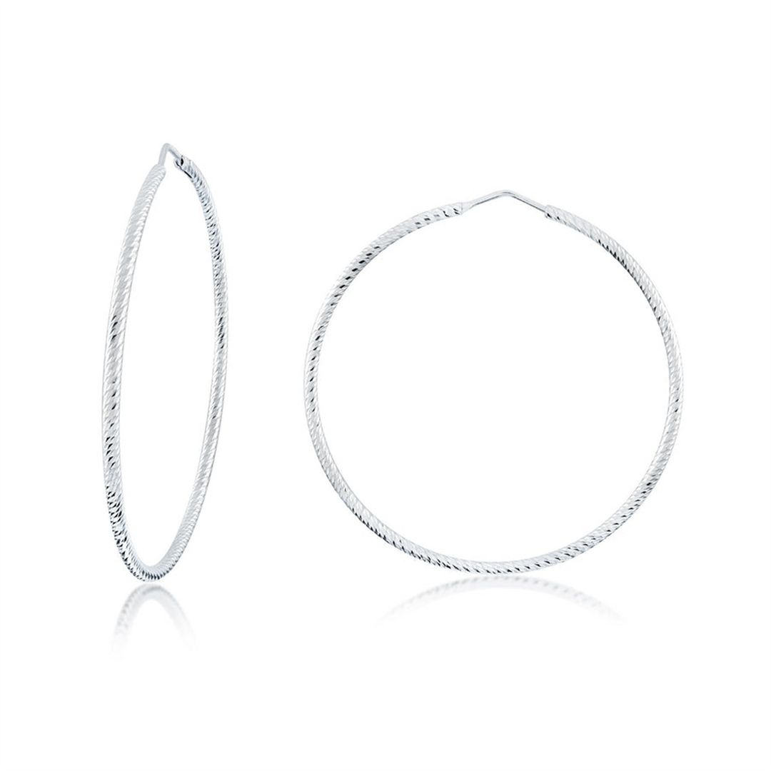 White Sterling Silver Diamond Cut XLarge Hoop Earrings
Earring Length