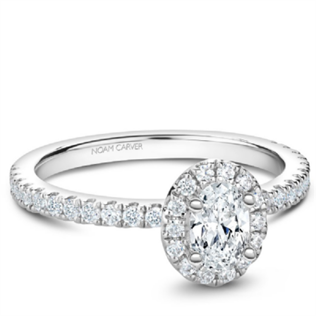 14K White Gold Halo Oval Diamond Engagement Ring