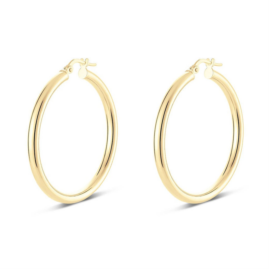 Yellow Sterling Silver Round Tube Polished Medium Hoop Earrings
Earri