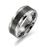 Load image into Gallery viewer, Tungsten Polished Bevel Band Band with Carbon Fibre Inlay 
Width: 8mm
