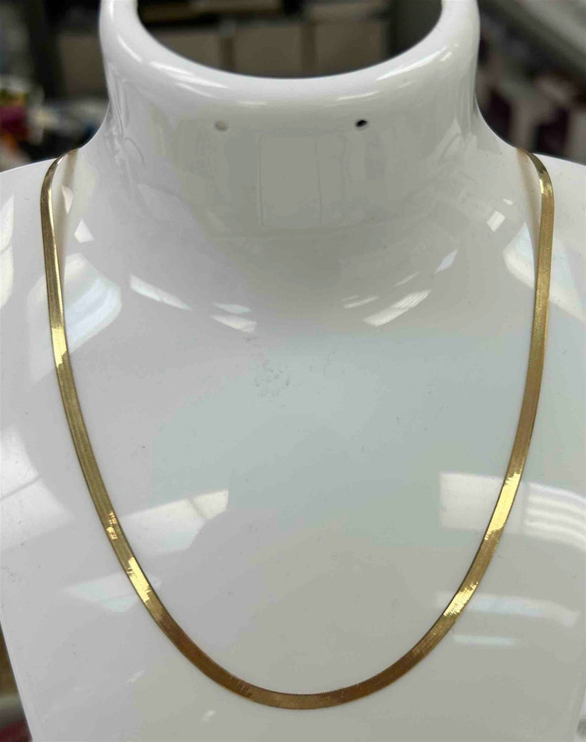 10K Yellow Gold Solid Herringbone Chain 
Length: 16" + 2"
Width: 3mm
