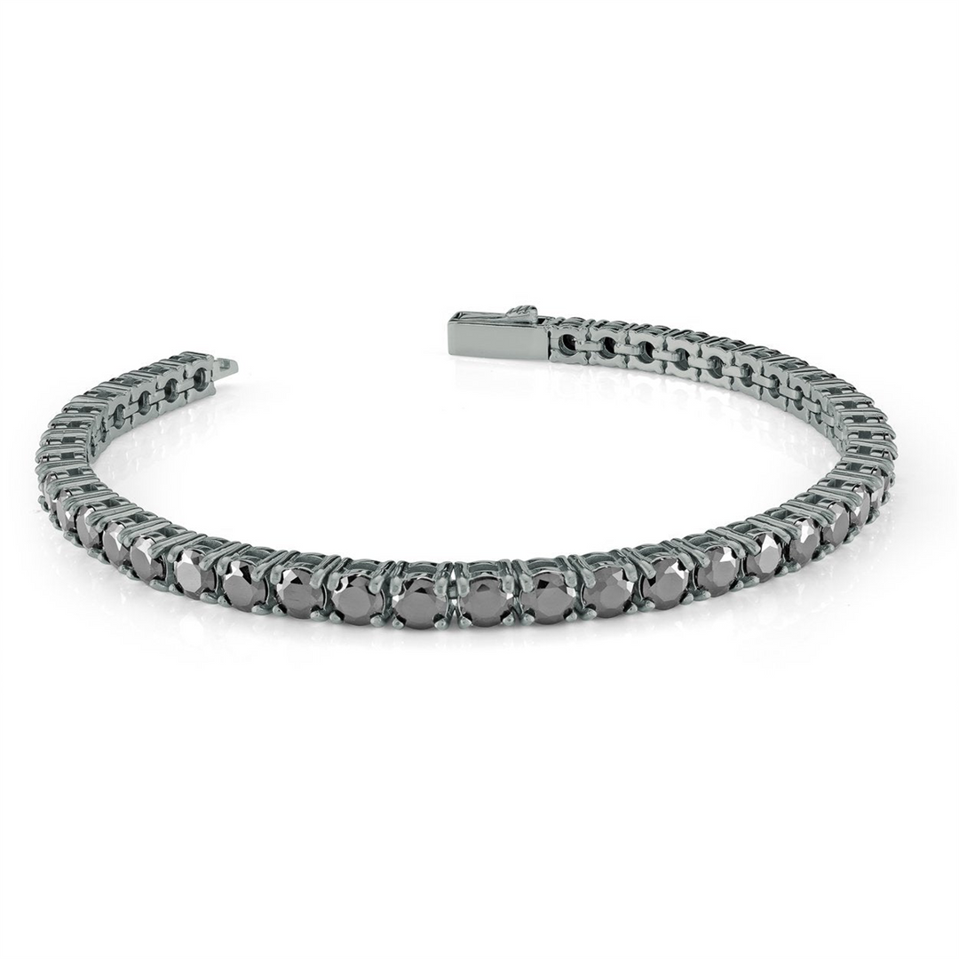 Gun-Metal Grey Stainless Steel Tennis Bracelet with Black Cubic Zircon