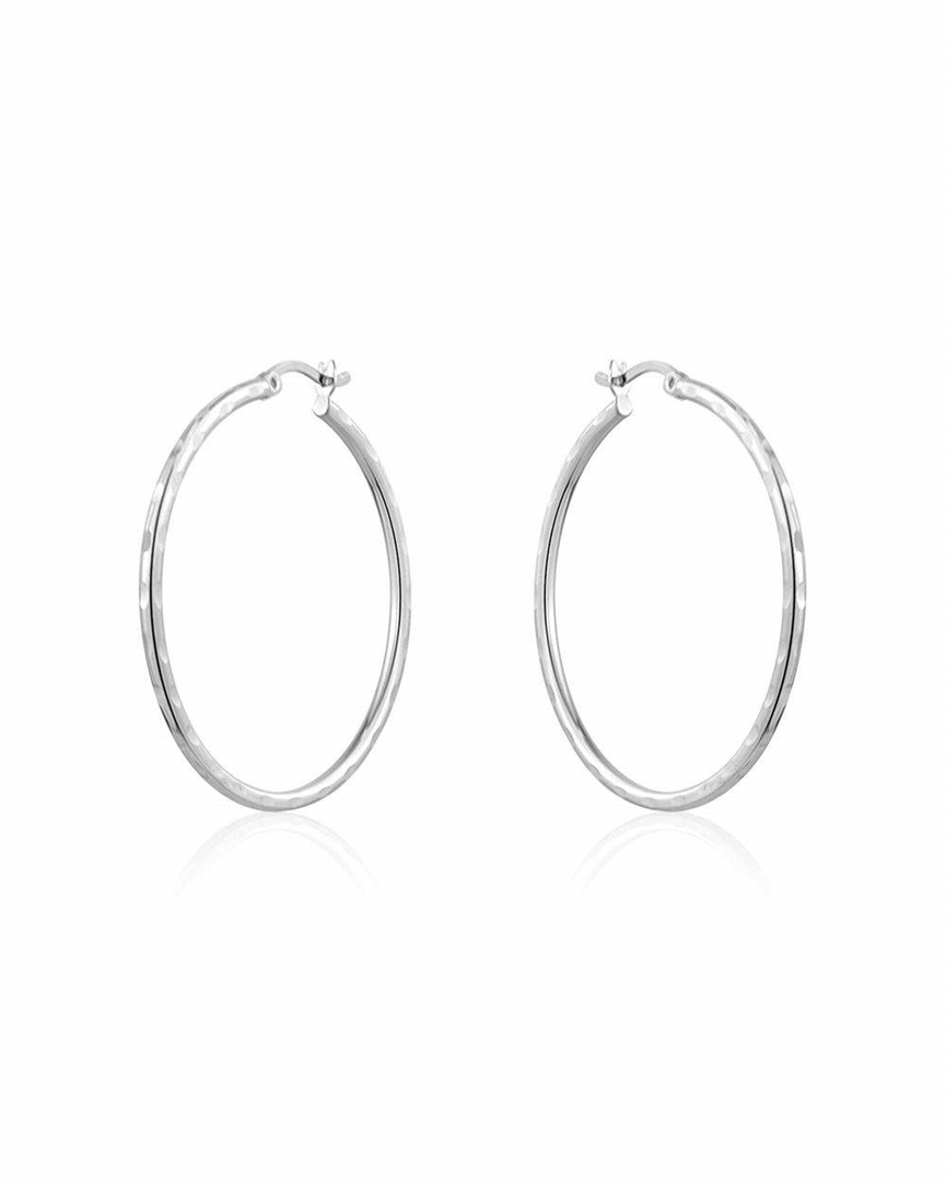 Sterling Silver White Round Hammered Large Hoop Earrings
Full Earring
