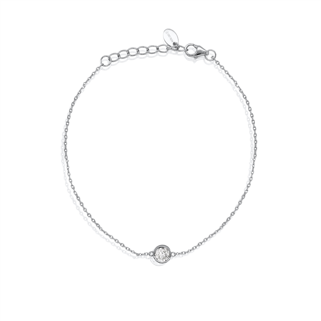 White Sterling Silver Solitaire Cable Link Bracelet 
Top Width: 1mm