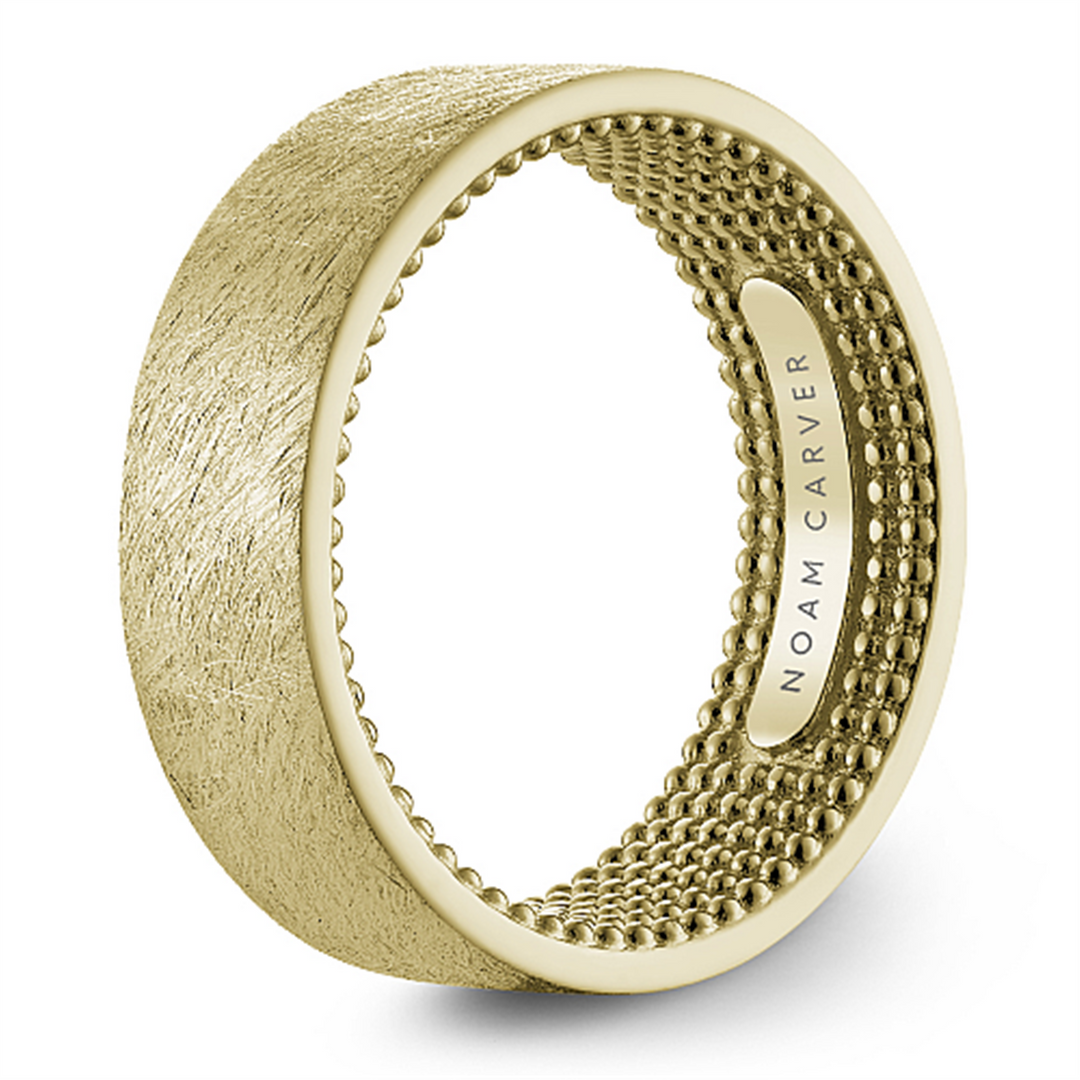 Men's Yellow Gold Flat Band with Diamond Brushed Finish