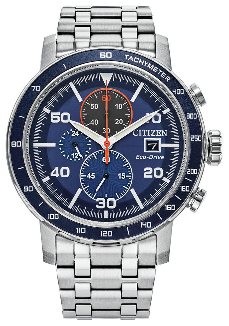 CITIZEN Men's Stainless Steel Eco-Drive Sport Watch with Blue Dial
Co