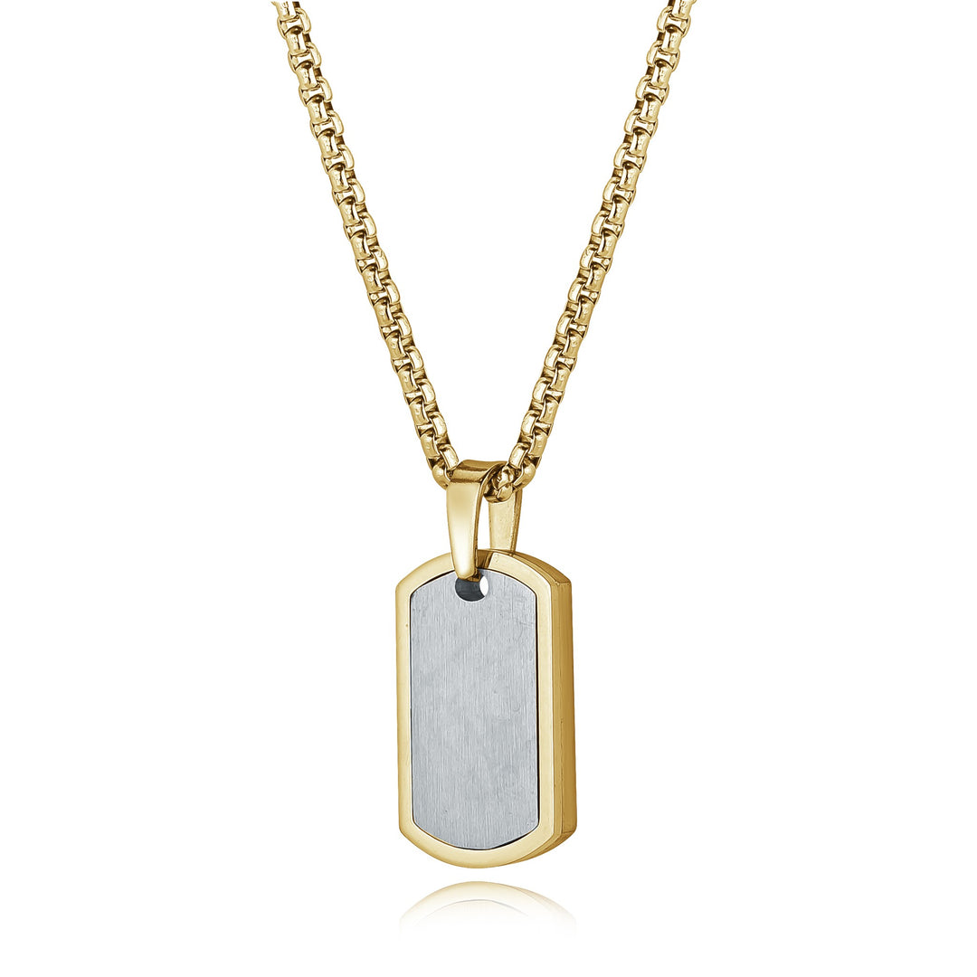 Multi-Finish Two-Tone Stainless Steel Dog Tag Necklace