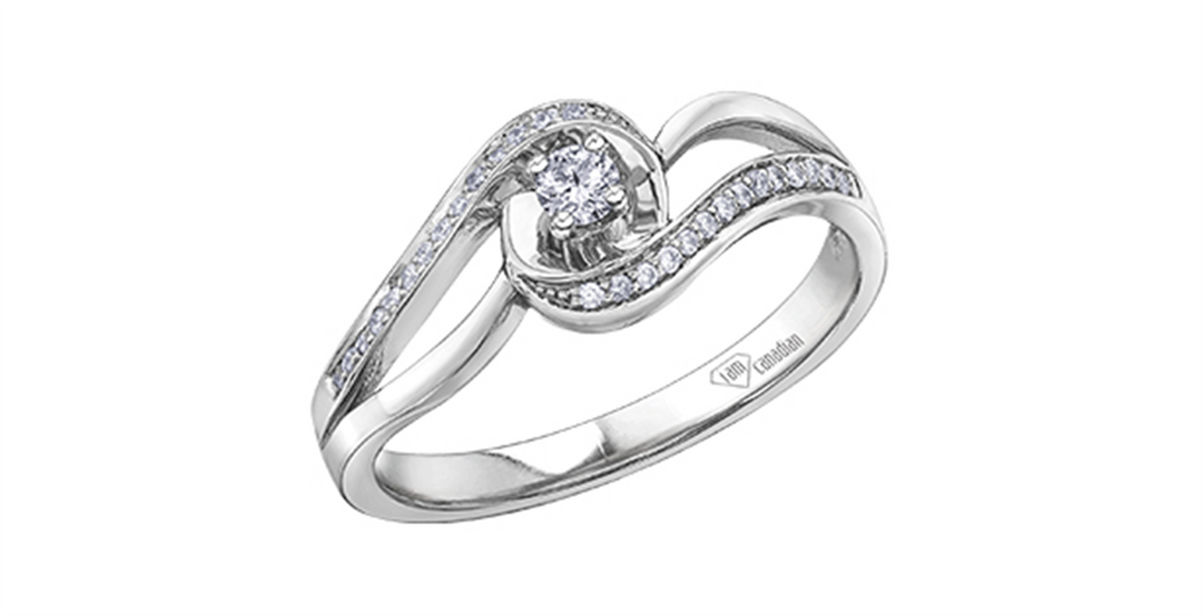 10K White Gold Curved Round Diamond Engagement Ring