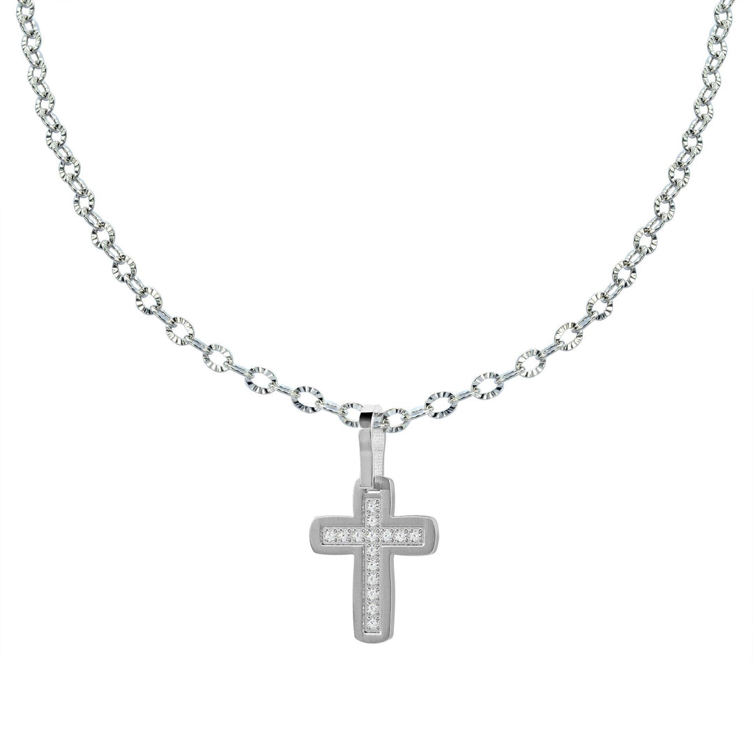 Polished Stainless Steel Cubic Zirconiums Cross Pendant Necklace
Coll