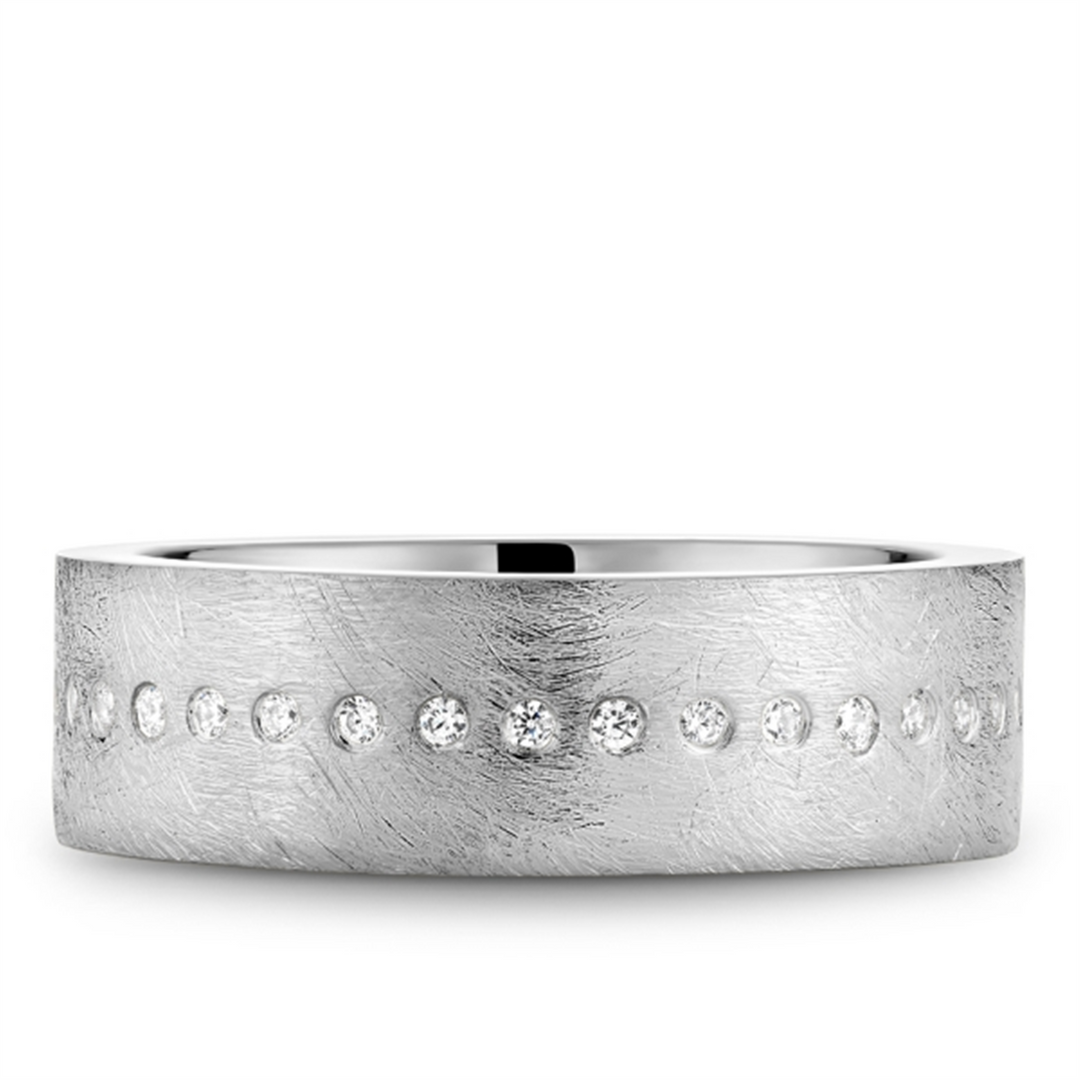 Men's White Gold Flat Diamond Band
Total Diamonds: 0.24cttw
Top Widt