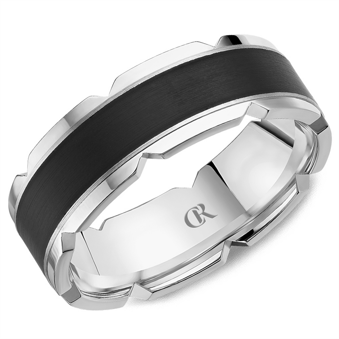 Men's White Gold Flat Band with Polished Finish and Enamel Inlay
Top