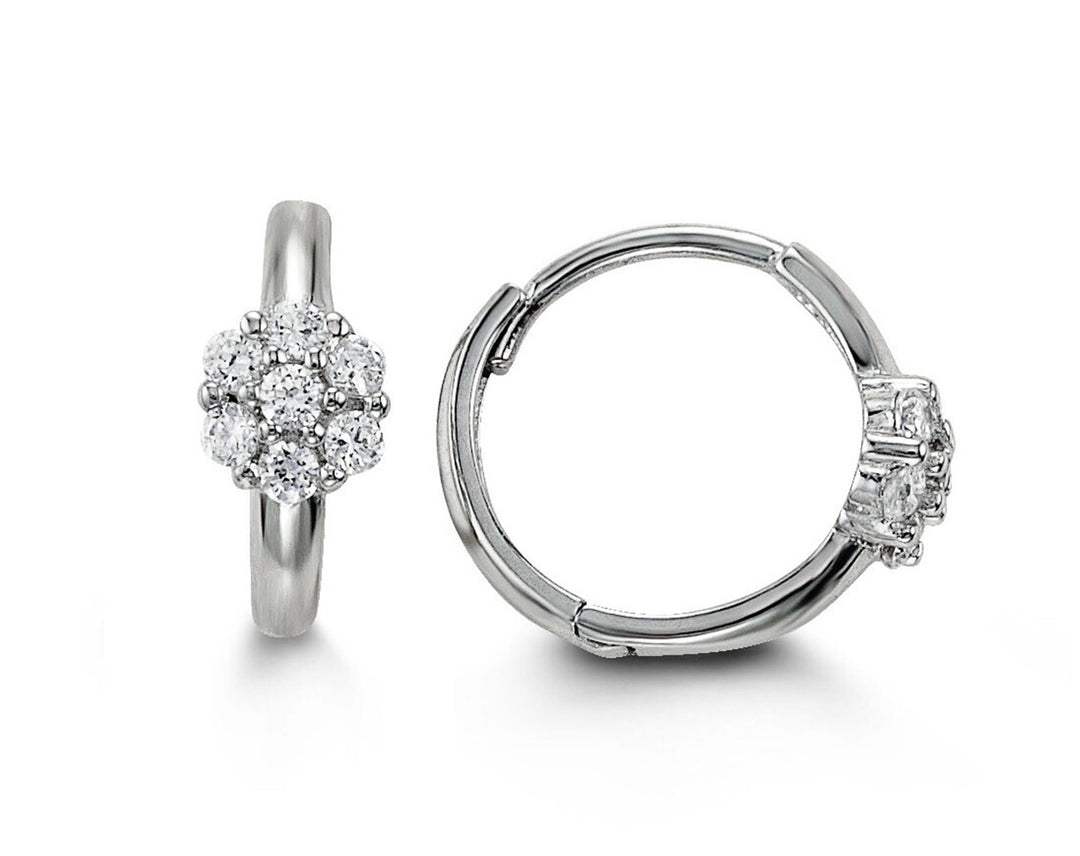 Kid's 14K White Gold Flower Huggie Earrings
Collection: Baby