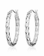 Load image into Gallery viewer, Sterling Silver White Oval Diamond Cut Medium Hoop Earrings
Full Earr
