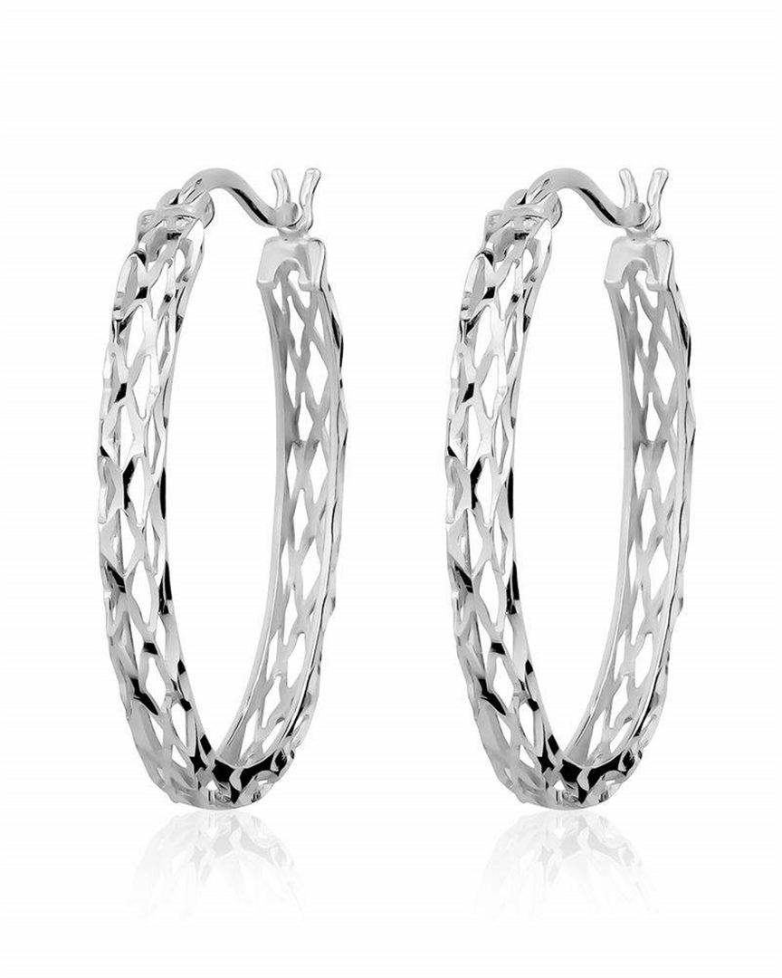 Sterling Silver White Oval Diamond Cut Medium Hoop Earrings
Full Earr