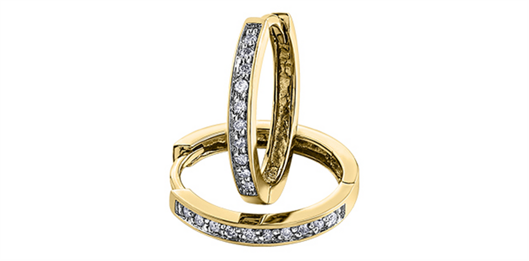 10K Yellow Gold Diamonds Small Hoop Earrings