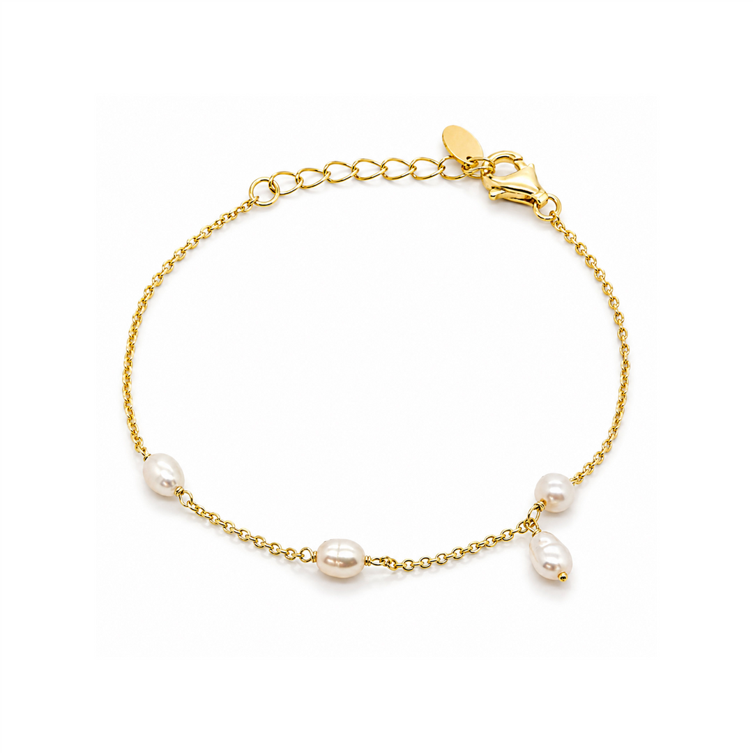 Sterling Silver Yellow Gold Vermeil Pearl Open Link Bracelet 
Total S