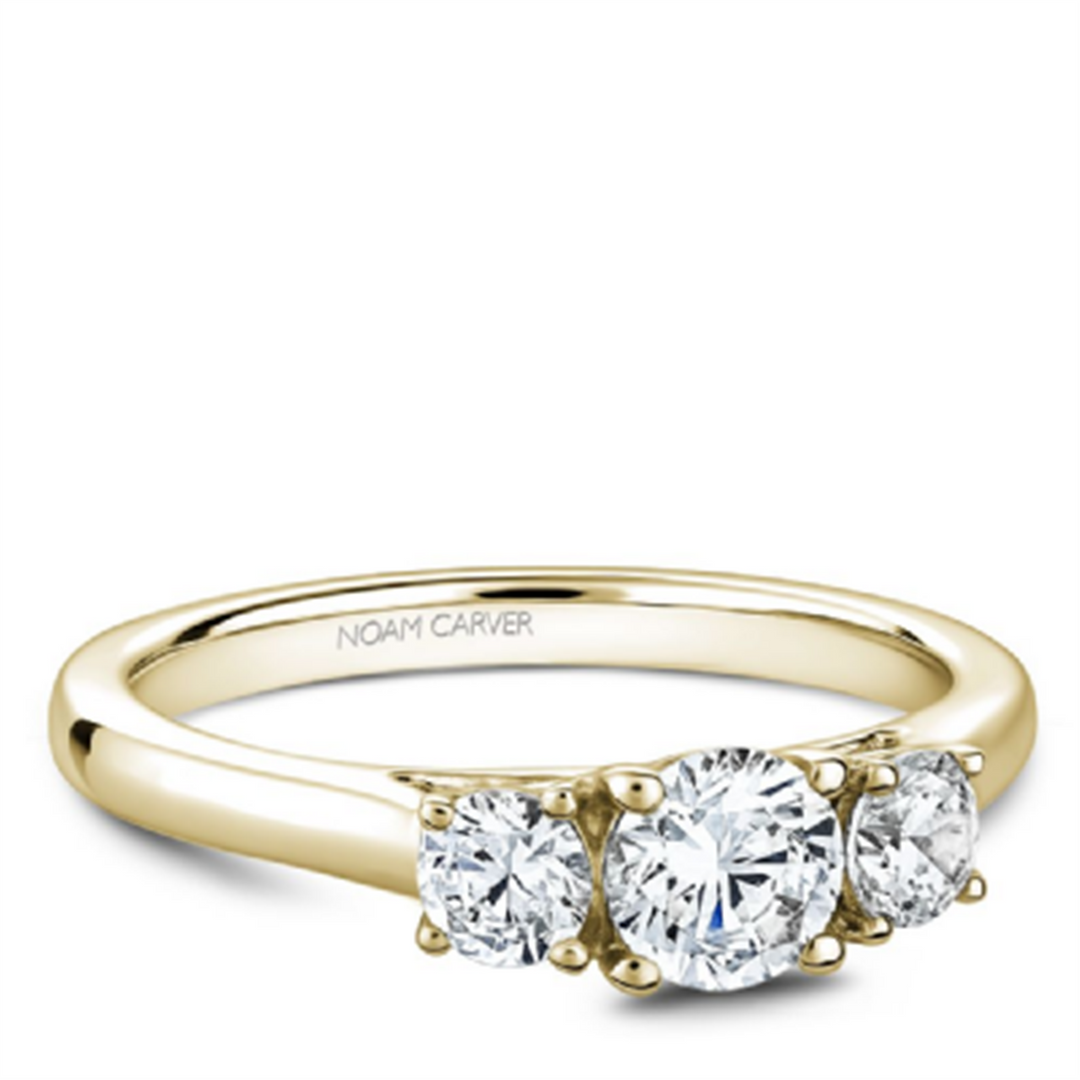 14K Yellow Gold 3 Stone Round Diamond Engagement Ring