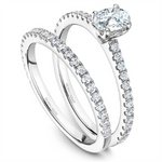 Load image into Gallery viewer, 14K White Gold Side Stones Oval Diamond Engagement Ring
