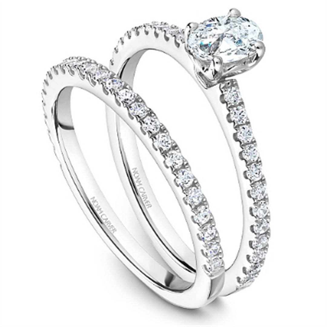 14K White Gold Side Stones Oval Diamond Engagement Ring
