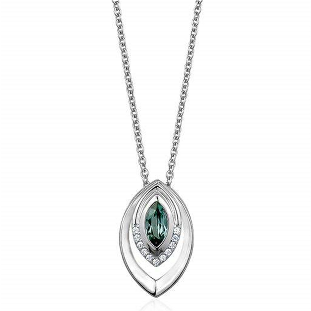 Sterling Silver White Synthetic Green Spinel Marquise Pendant Necklace