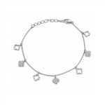 Load image into Gallery viewer, White Sterling Silver CZ Pave &amp; Cutout Clover Dangling Open Link Brace