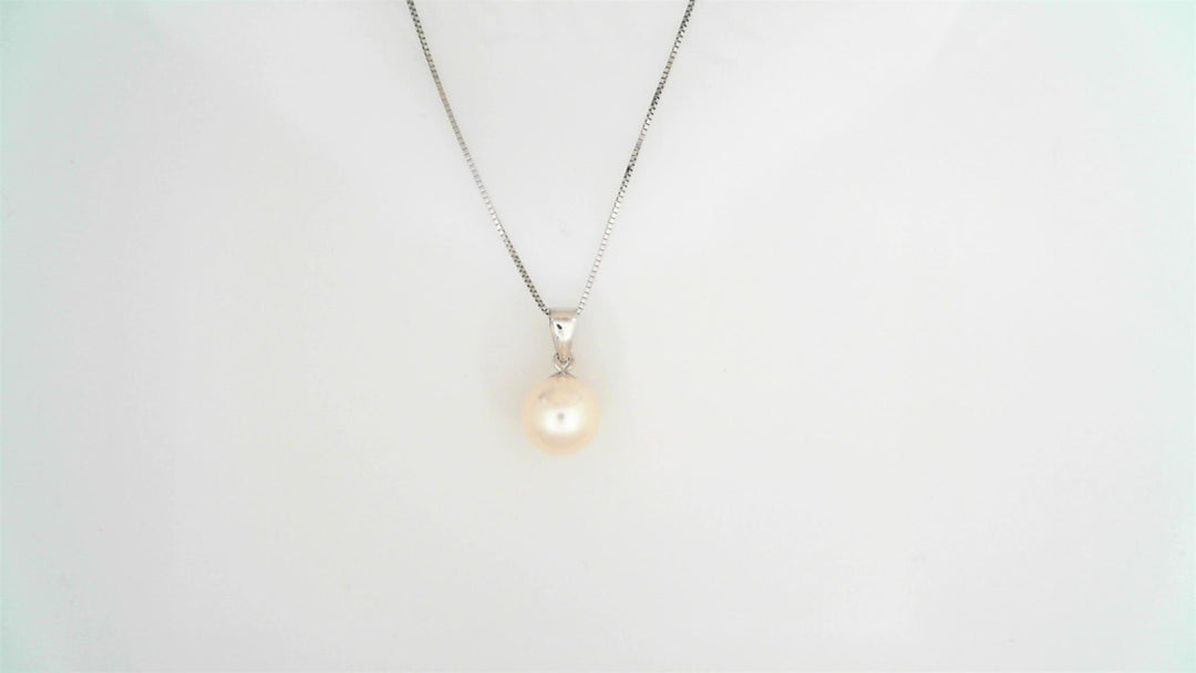 14K White Gold Round Polished Pearl Single Necklace