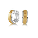 Load image into Gallery viewer, Two-Tone Stainless Steel Round Multi-Finish Huggie Earrings
Dimensions: 14mm x 5.5mm
