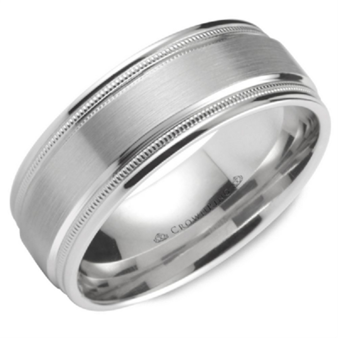 Men's Gold Bevel with Milgrain Band with Satin Finish