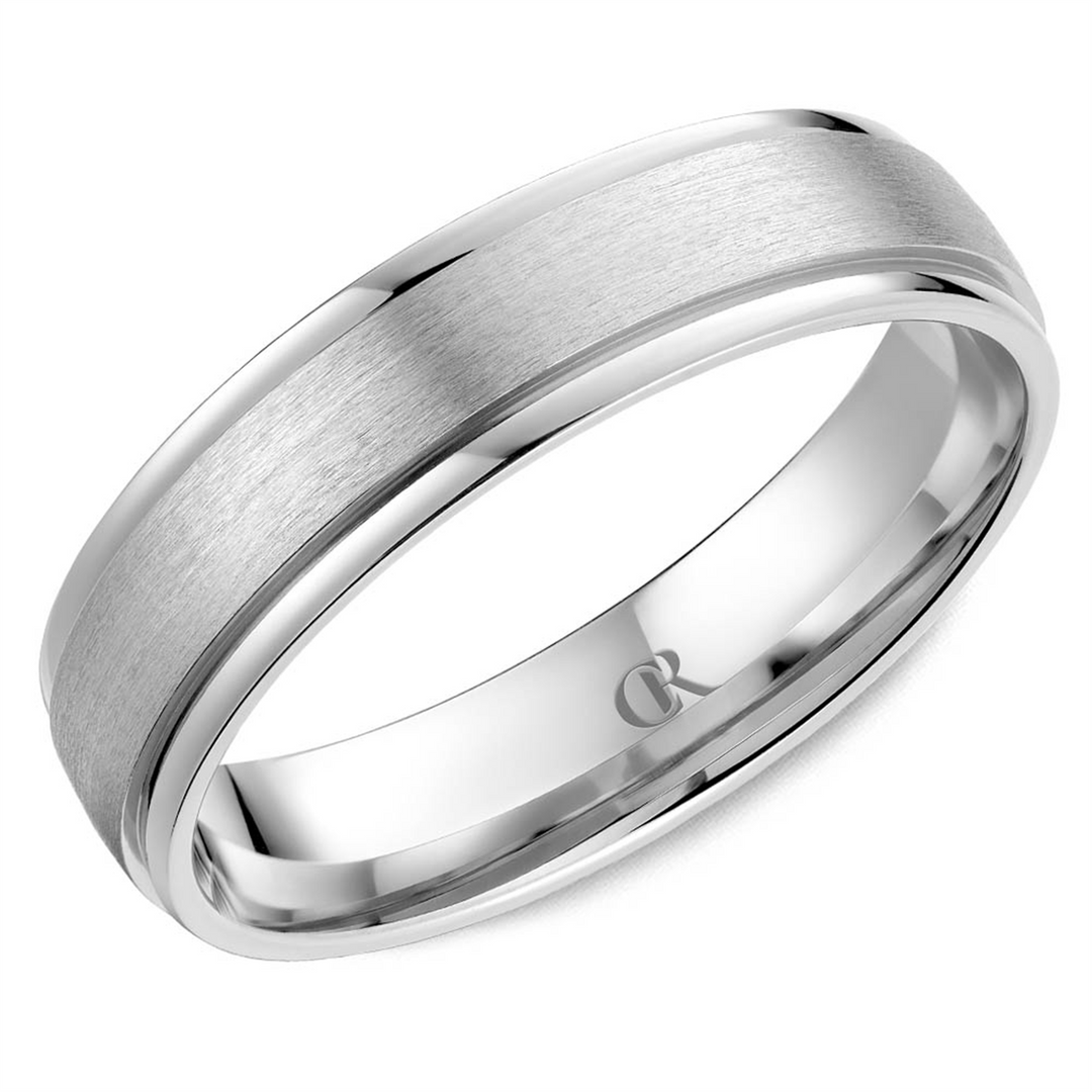 Men's White Gold Stepped Down Edges Band with Sandpaper Finish 
Top W