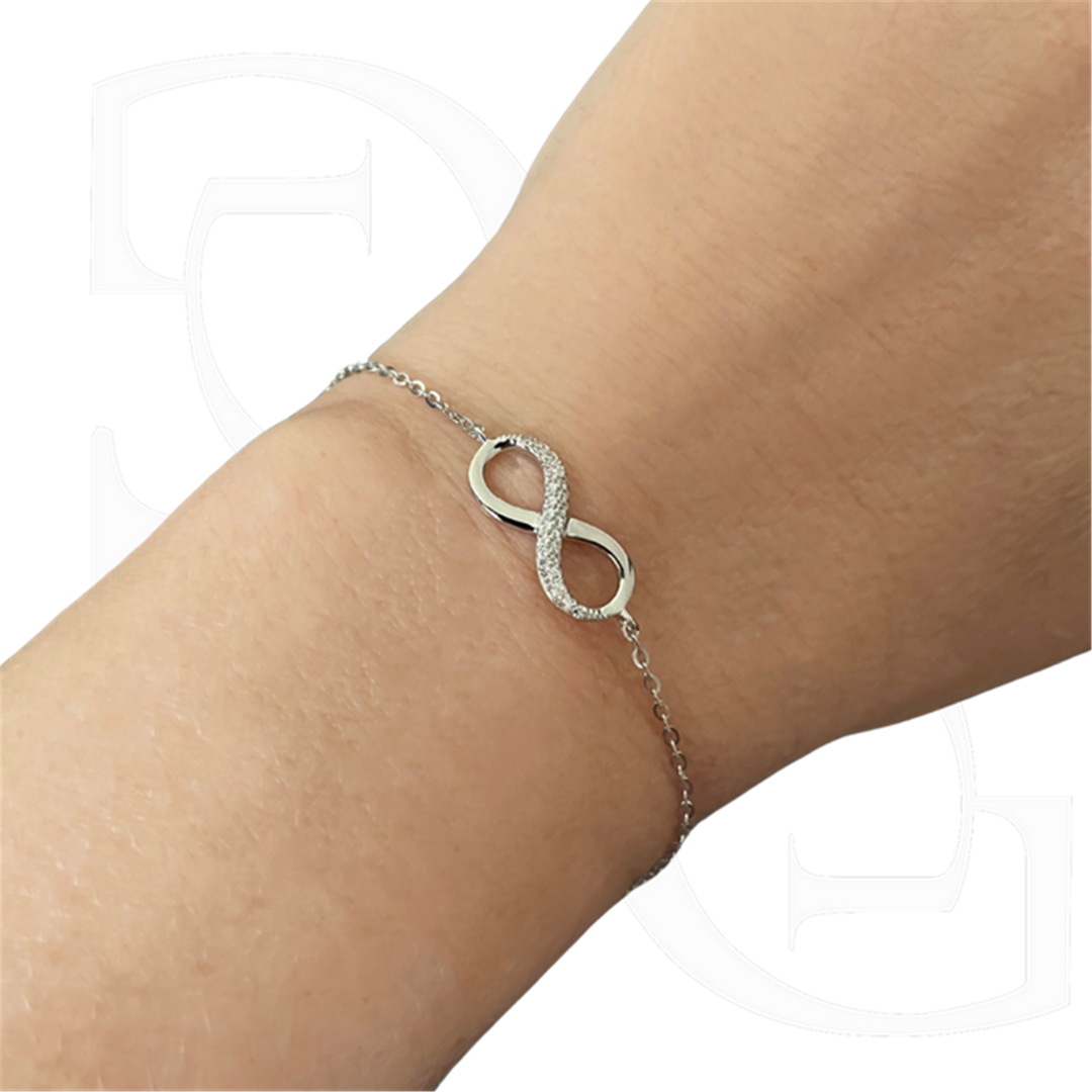 White Sterling Silver Infinity Rolo Bracelet 
Top Width: 2mm
Length: