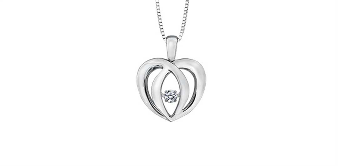 Sterling Silver Diamond Heart Polished Dancing Stone Pendant Necklace