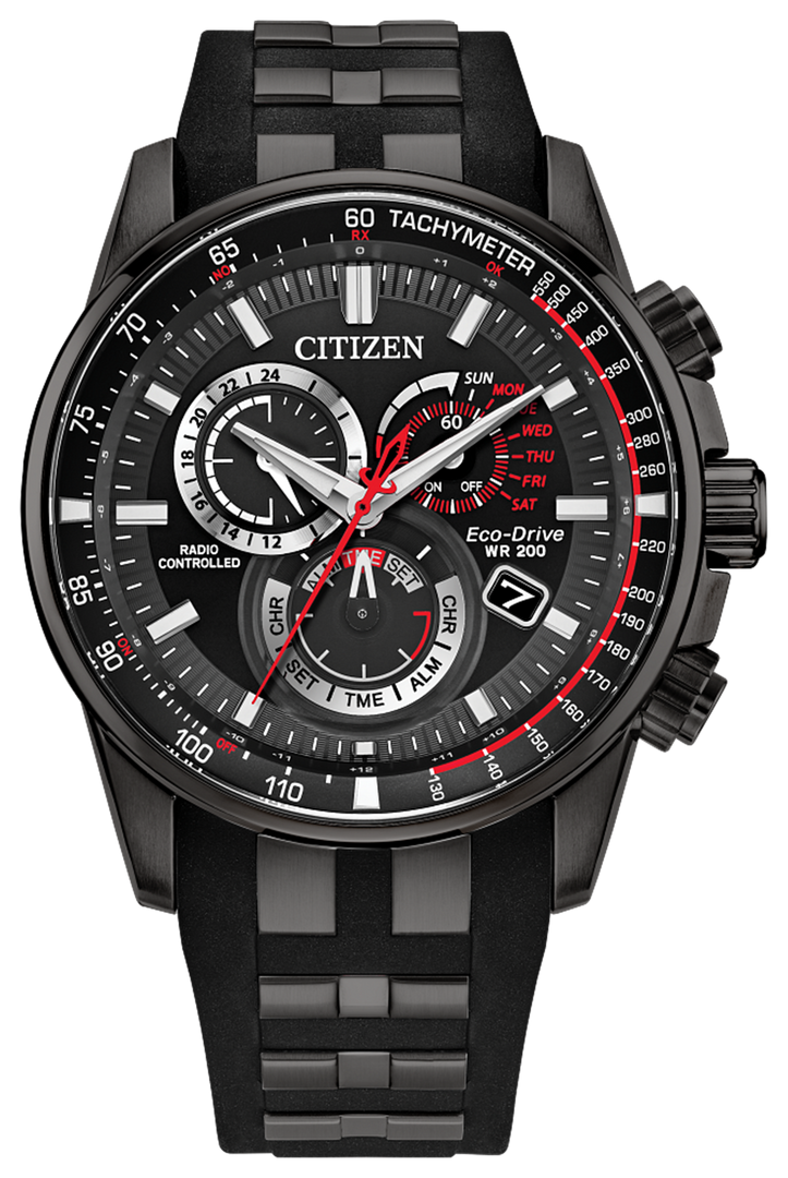 CITIZEN Men's Stainless Steel Solar Chronograph Watch with Black Dial