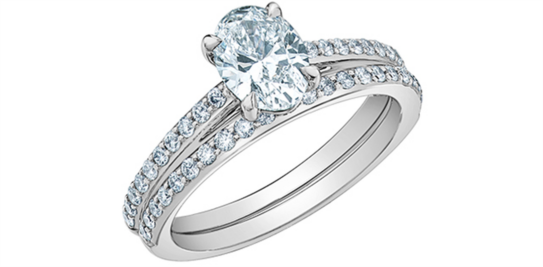 14K White Gold Side Stones Oval Lab Diamond Engagement Ring