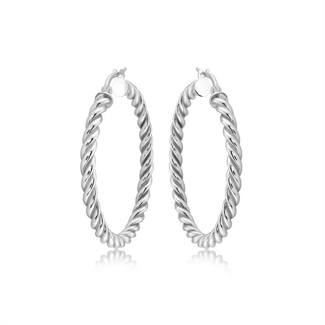 White Sterling Silver Twist Polished Medium Hoop Earrings
Earring Len