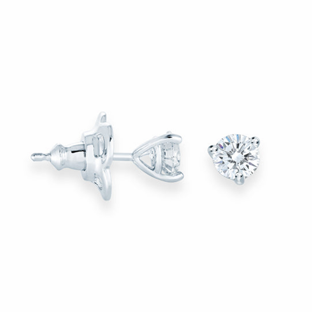 White Sterling Silver Cubic Zirconiums Round Polished Stud Earrings
E