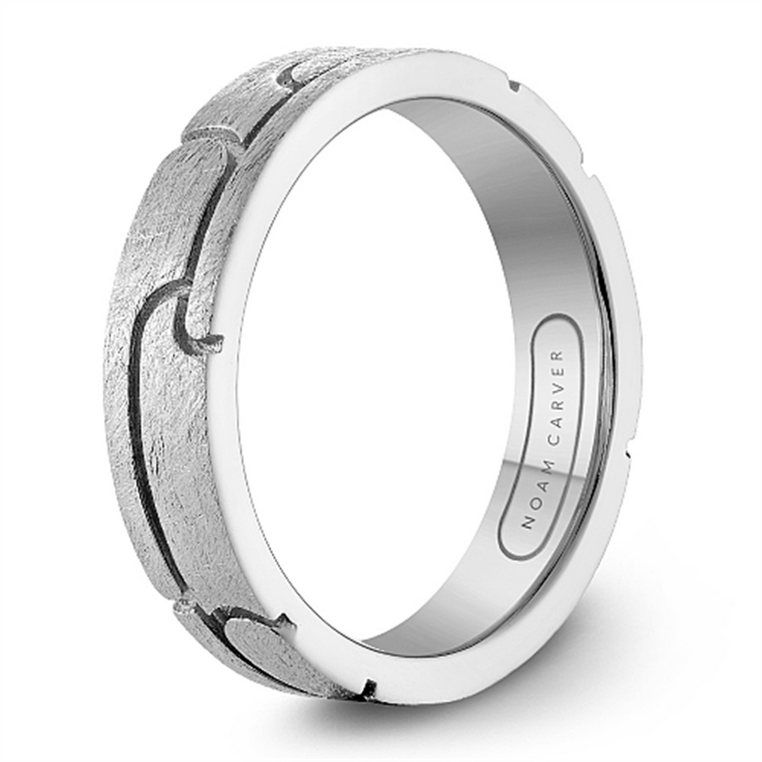 Men's White Gold Carved Band with Diamond Brushed Finish 
Top Width:
