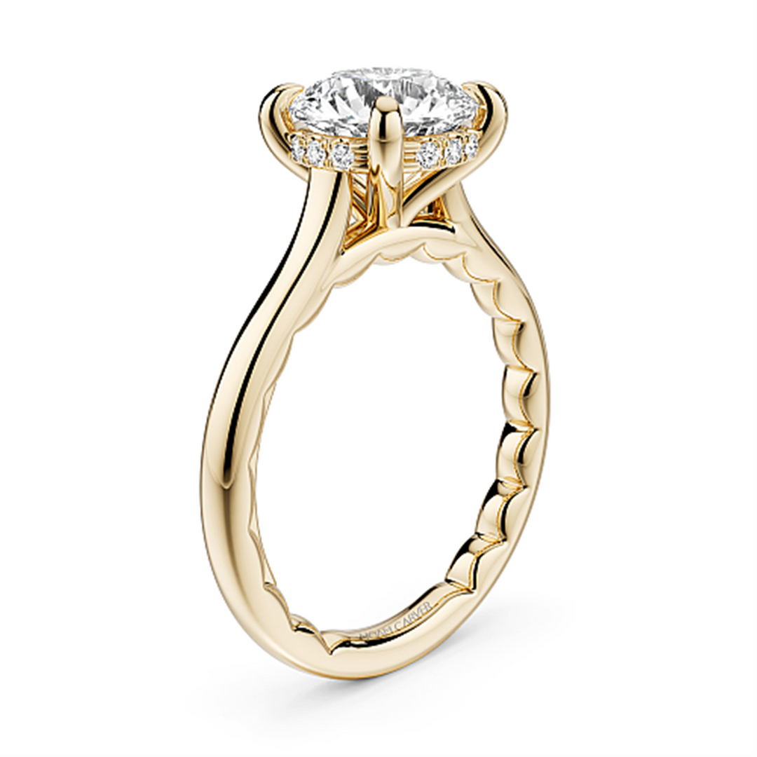 Yellow Gold Hidden Halo Diamond Engagement Ring Semi-Mount
Fits Centr