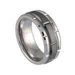 Load image into Gallery viewer, Tungsten Brushed Bevel Band Band with Ceramic Inlay 
Width: 8mm
