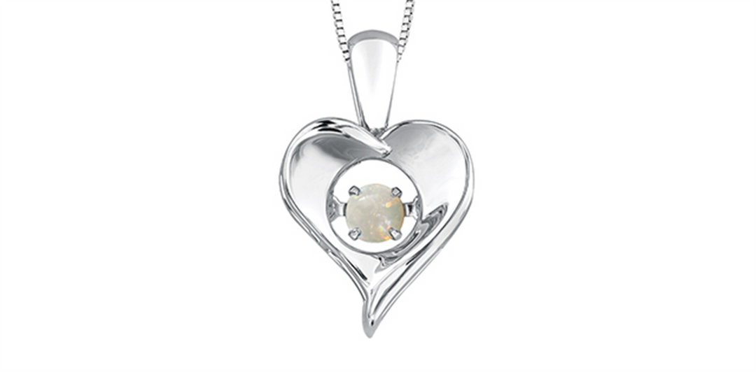 Sterling Silver Gold Heart Opal Dancing Stone Pendant Necklace