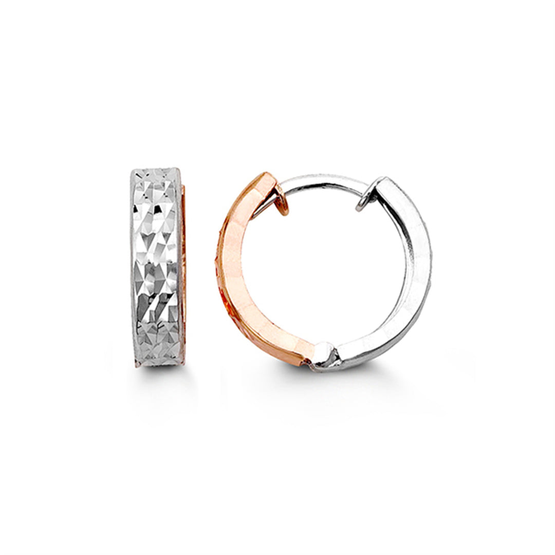 Kid's 10K Rose & White Gold Diamond Cut Huggie Earrings
Collection: Huggies